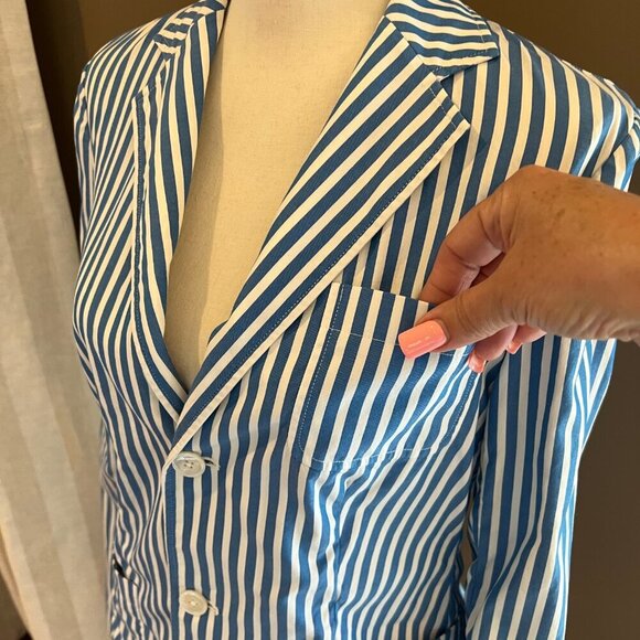 VINTAGE Ralph Lauren 100% Cotton Blue& White Blazer, Size 8 - Picture 2 of 8